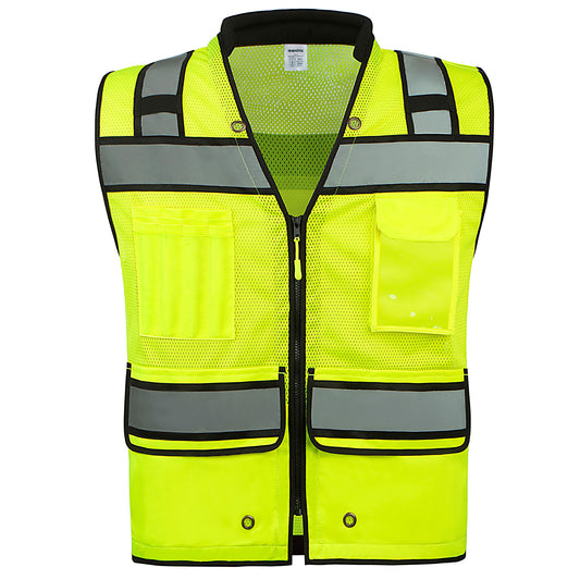 UNINOVA ANSI Class 2 High Visibility Safety Vest with Zipper, Multi-Pockets & Reflective Strips, Lightweight Breathable Mesh Work Vest for Construction, Surveying