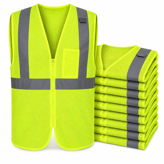 Hi Vis Mesh Safety Vest 10 Pack ANSI Class 2 Reflective Work Vests for Crews