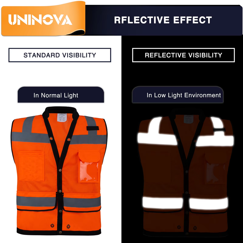 ANSI Class 2 High Visibility Safety Vest with Multi Pockets Reflective Mesh Surveyor Vest for Construction Road Work Utility