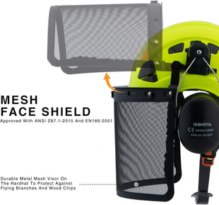 UNINOVA Forestry Helmet Chainsaw Helmet Arborist Helmet with Mesh Visor Face Shield and Earmuffs Ear Protection Safety Hard Hat Logging Tree Garden Work Helmet OSHA Hardhats