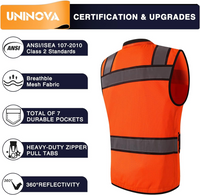 UNINOVA ANSI Class 2 High Visibility Safety Vest with Zipper, Multi-Pockets & Reflective Strips, Lightweight Breathable Mesh Work Vest for Construction, Surveying