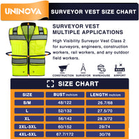 UNINOVA ANSI Class 2 High Visibility Safety Vest with Zipper, Multi-Pockets & Reflective Strips, Lightweight Breathable Mesh Work Vest for Construction, Surveying