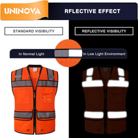UNINOVA ANSI Class 2 High Visibility Safety Vest with Zipper, Multi-Pockets & Reflective Strips, Lightweight Breathable Mesh Work Vest for Construction, Surveying