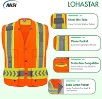 ANSI Class 2 High Visibility Safety Vest with 9 Pockets Reflective Surveyor Vest for Construction Road Work Utility