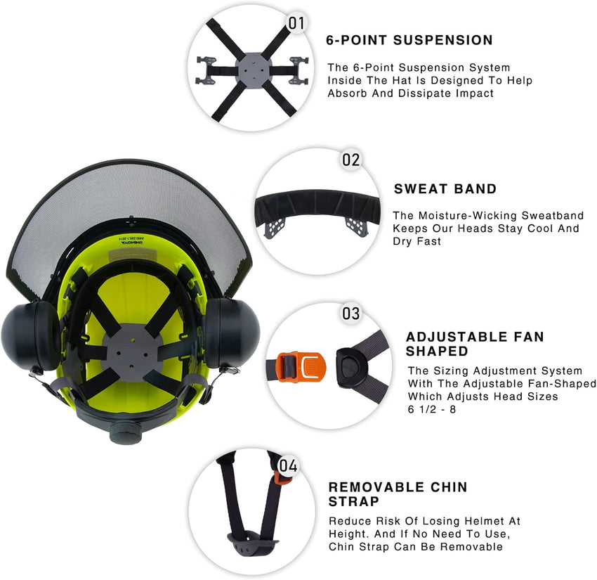 UNINOVA Forestry Helmet Chainsaw Helmet Arborist Helmet with Mesh Visor Face Shield and Earmuffs Ear Protection Safety Hard Hat Logging Tree Garden Work Helmet OSHA Hardhats