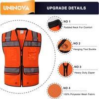UNINOVA ANSI Class 2 High Visibility Safety Vest with Zipper, Multi-Pockets & Reflective Strips, Lightweight Breathable Mesh Work Vest for Construction, Surveying
