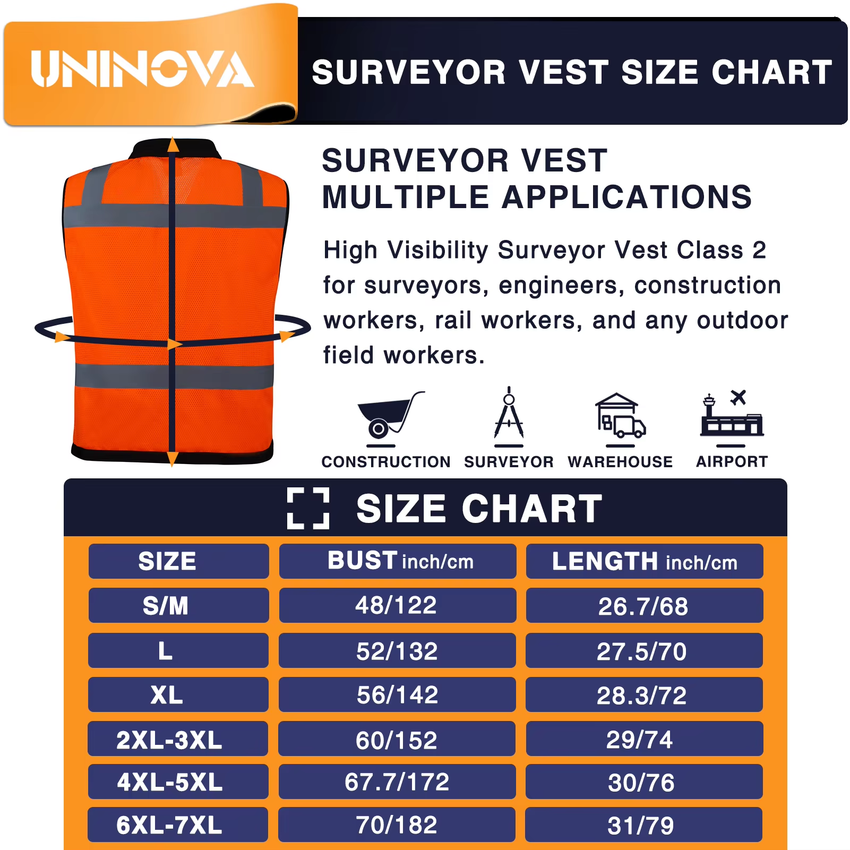 ANSI Class 2 High Visibility Safety Vest with Multi Pockets Reflective Mesh Surveyor Vest for Construction Road Work Utility