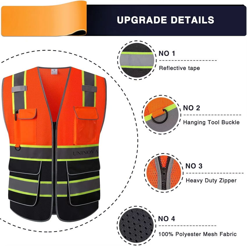 High Visibility Safety Vest ANSI Class 2 Reflective Mesh Work Vest for Men and Women, Breathable Construction & Roadside Utility Surveying