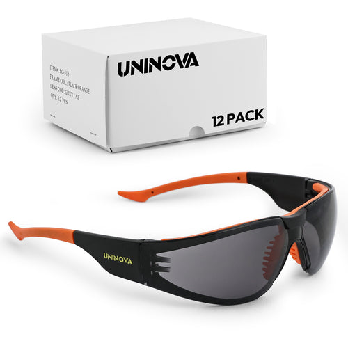 12 Pack ANSI Z87.1 Anti Fog Safety Glasses Smoke Lens Orange Black Protective Eyewear for Work Crews
