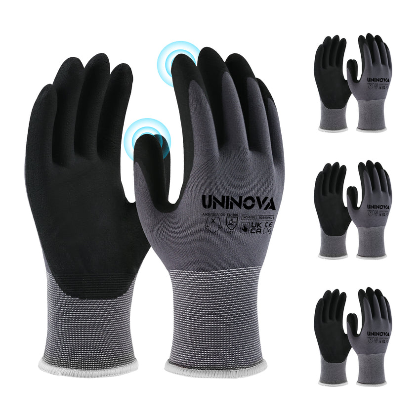 UNINOVA Nitrile Coated Touchscreen Work Gloves with MicroFoam Grip – Bulk Pack Options