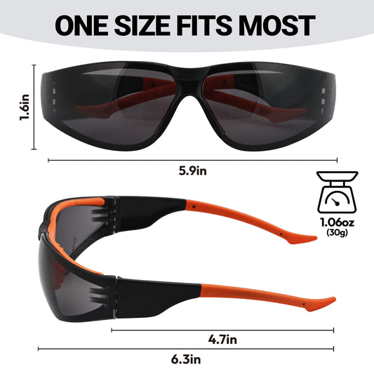 12 Pack ANSI Z87.1 Anti Fog Safety Glasses Smoke Lens Orange Black Protective Eyewear for Work Crews