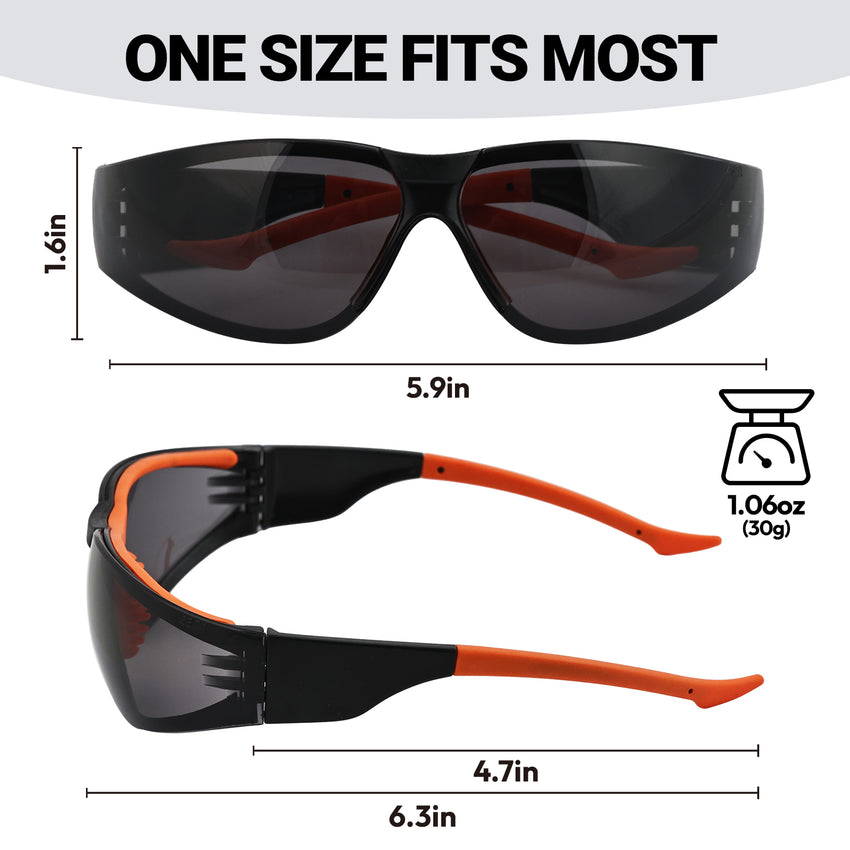 12 Pack ANSI Z87.1 Anti Fog Safety Glasses Smoke Lens Orange Black Protective Eyewear for Work Crews