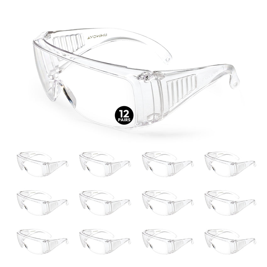 UNINOVA OTG Safety Glasses Over Prescription Glasses – Clear Anti-Fog, 12 Pack