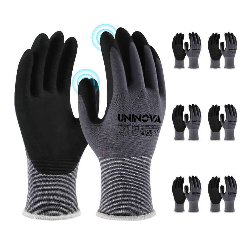 UNINOVA Nitrile Coated Touchscreen Work Gloves with MicroFoam Grip – Bulk Pack Options