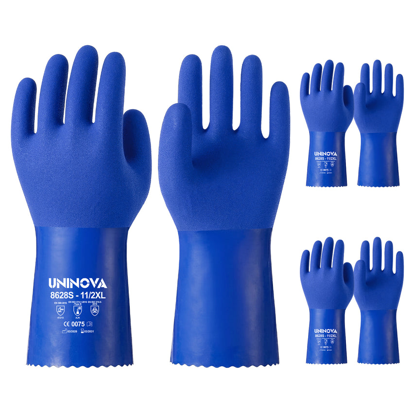 UNINOVA 11-Inch PVC Chemical Resistant Gloves – Sandy Grip, Cotton Lined