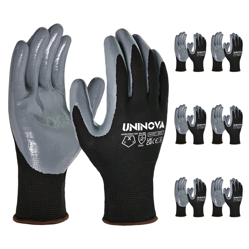 UNINOVA Nitrile Coated General Purpose Work Gloves – 13 Gauge Polyester Knit