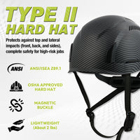 UNINOVA Carbon Fiber Pattern Type II Hard Hat – ANSI/ISEA Z89.1 Vented Helmet with EPS Liner & Magnetic Buckle