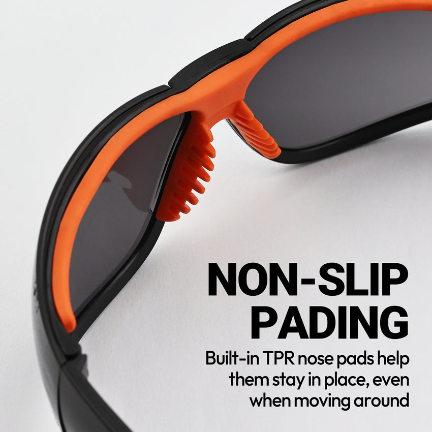 12 Pack ANSI Z87.1 Anti Fog Safety Glasses Smoke Lens Orange Black Protective Eyewear for Work Crews
