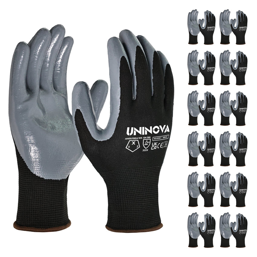 UNINOVA Nitrile Coated General Purpose Work Gloves – 13 Gauge Polyester Knit