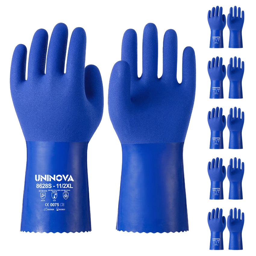 UNINOVA 11-Inch PVC Chemical Resistant Gloves – Sandy Grip, Cotton Lined