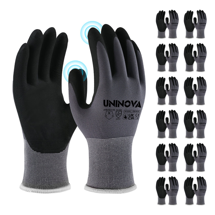 UNINOVA Nitrile Coated Touchscreen Work Gloves with MicroFoam Grip – Bulk Pack Options