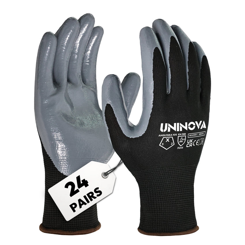 UNINOVA Nitrile Coated General Purpose Work Gloves – 13 Gauge Polyester Knit