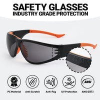 12 Pack ANSI Z87.1 Anti Fog Safety Glasses Smoke Lens Orange Black Protective Eyewear for Work Crews