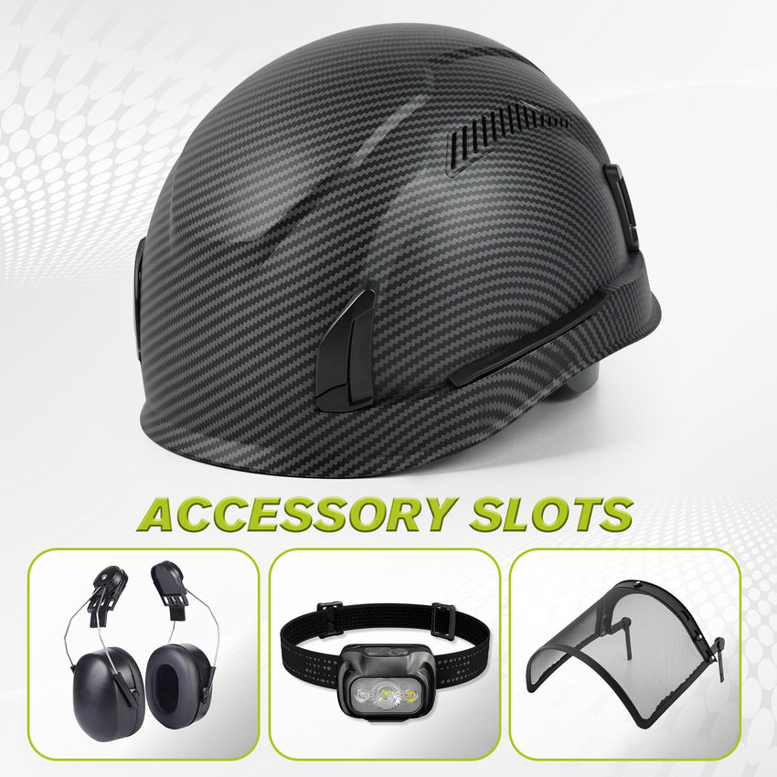 UNINOVA Carbon Fiber Pattern Type II Hard Hat – ANSI/ISEA Z89.1 Vented Helmet with EPS Liner & Magnetic Buckle