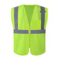 ANSI Class 2 High Visibility Safety Vest Reflective Mesh Work Vest with Zipper and Radio Mic Tab for Construction Warehouse