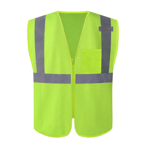 ANSI Class 2 High Visibility Safety Vest Reflective Mesh Work Vest with Zipper and Radio Mic Tab for Construction Warehouse