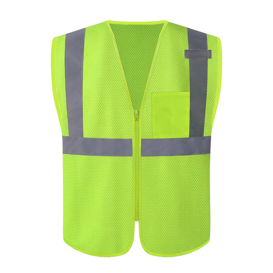 ANSI Class 2 High Visibility Safety Vest Reflective Mesh Work Vest with Zipper and Radio Mic Tab for Construction Warehouse