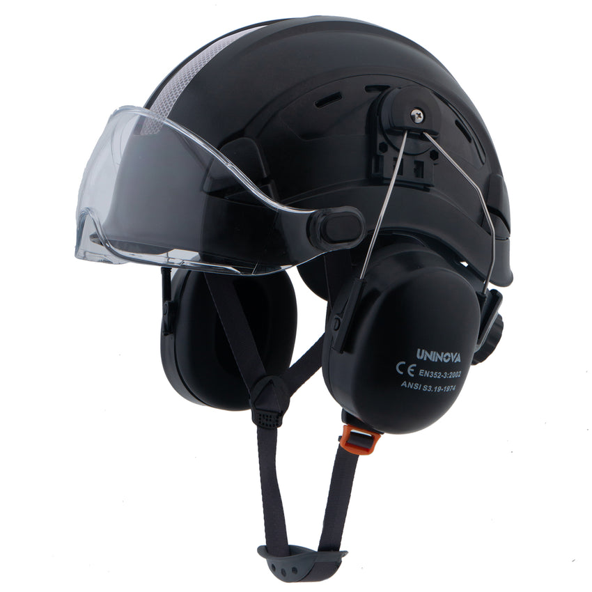 UNINOVA Vented Hard Hat with Visor & Earmuffs – ANSI Type I Class C