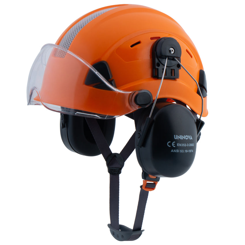 UNINOVA Vented Hard Hat with Visor & Earmuffs – ANSI Type I Class C