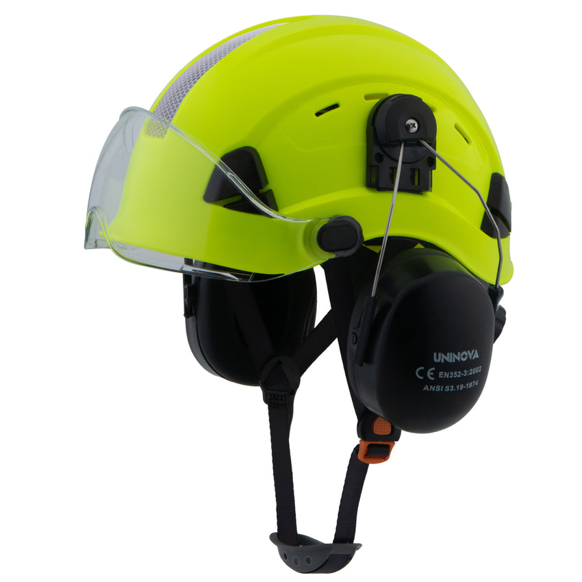 UNINOVA Vented Hard Hat with Visor & Earmuffs – ANSI Type I Class C