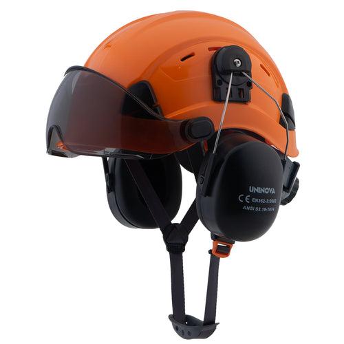 UNINOVA Vented Hard Hat with Visor & Earmuffs – ANSI Type I Class C