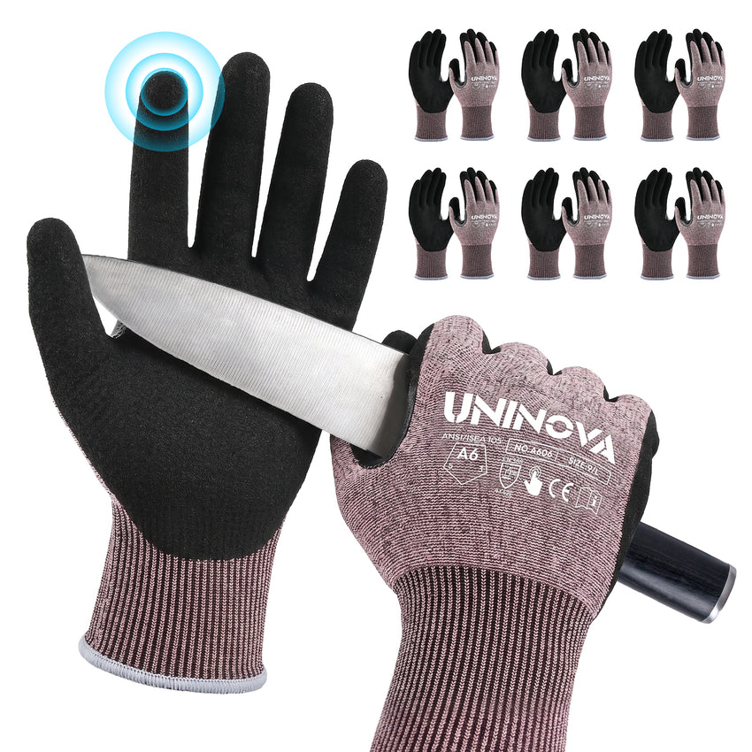 UNINOVA ANSI A6 Cut Resistant Gloves with Sandy Nitrile Grip and Touchscreen Capability