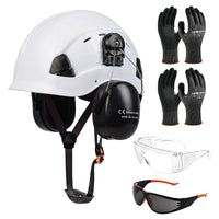 UNINOVA Logging PPE Kit Arborist Safety Gear Set with Vented Hard Hat Earmuffs Clear & Tinted Safety Glasses and A4 Cut Resistant Gloves