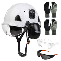UNINOVA Logging PPE Kit Arborist Safety Gear Set with Vented Hard Hat Earmuffs Clear & Tinted Safety Glasses and A4 Cut Resistant Gloves