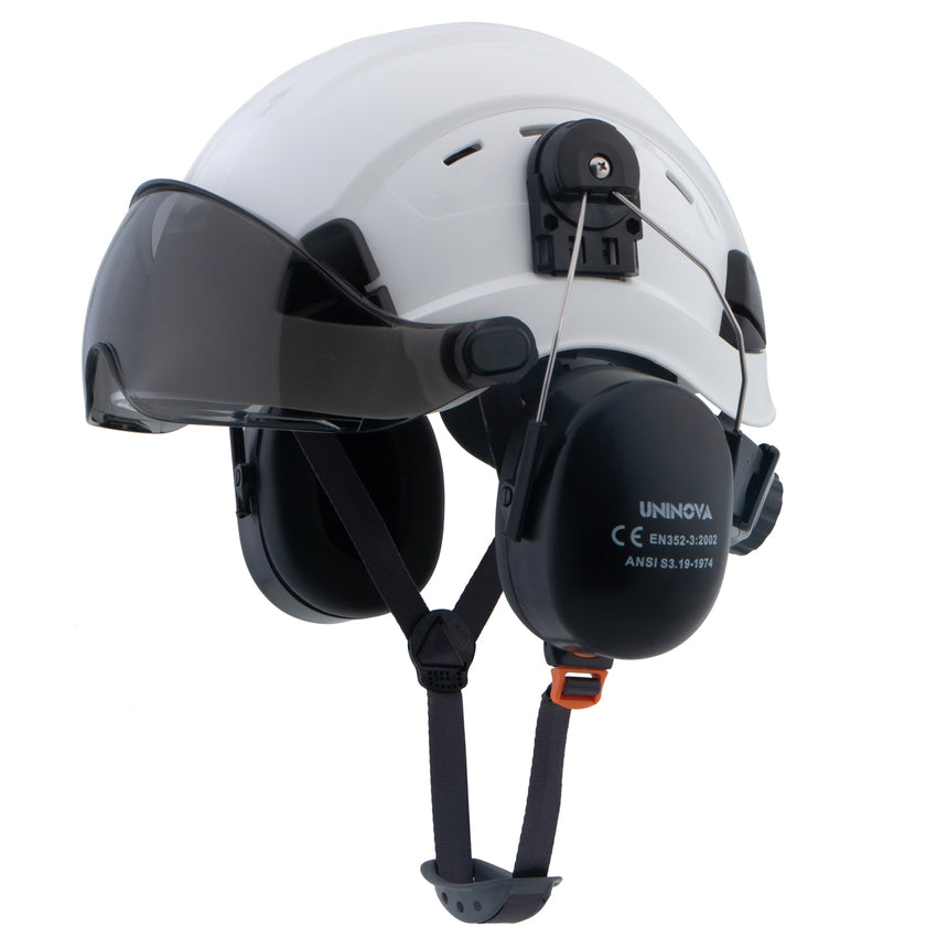 UNINOVA Vented Hard Hat with Visor & Earmuffs – ANSI Type I Class C