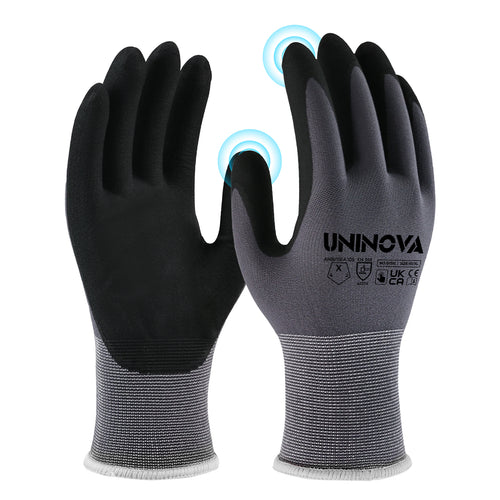 UNINOVA Nitrile Coated Touchscreen Work Gloves with MicroFoam Grip – Bulk Pack Options