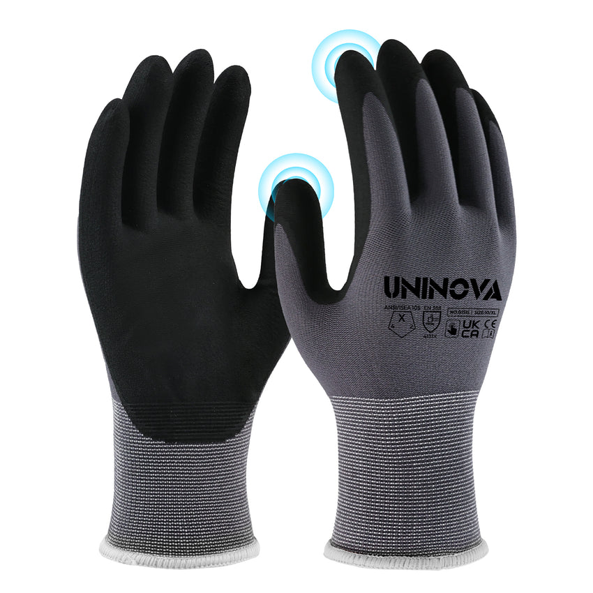 UNINOVA Nitrile Coated Touchscreen Work Gloves with MicroFoam Grip – Bulk Pack Options