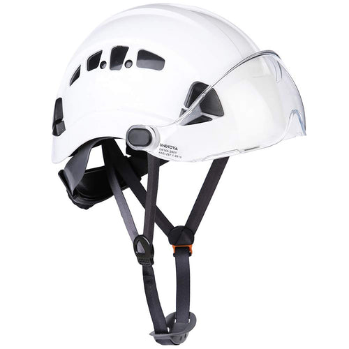 UNINOVA Type I Class C Vented ABS Hard Hat with Clear Visor, 6-Point Ratchet Suspension & Chin Strap