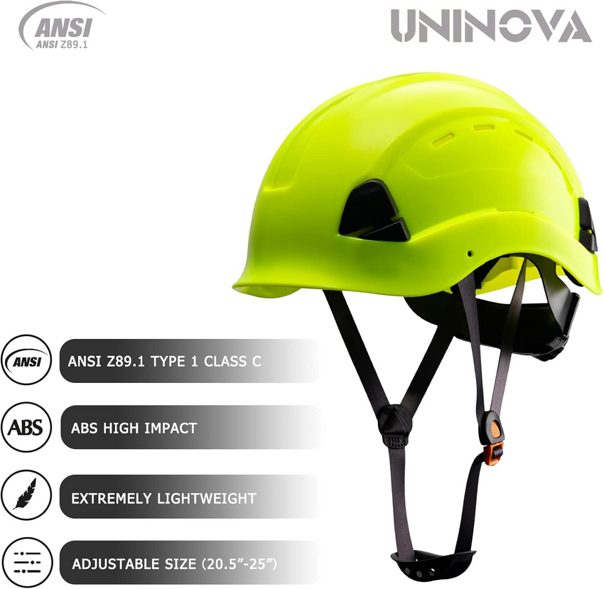 UNINOVA Low-Profile Vented ABS Hard Hat with 6-Point Suspension, Type I Class C
