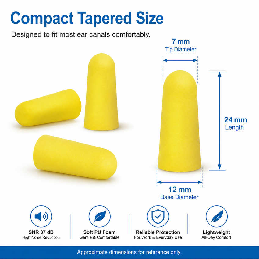 PU Foam Disposable Earplugs, 100 Pairs per Box – Industrial Hearing Protection Ear Plugs for Construction, Manufacturing & Workshop Noise