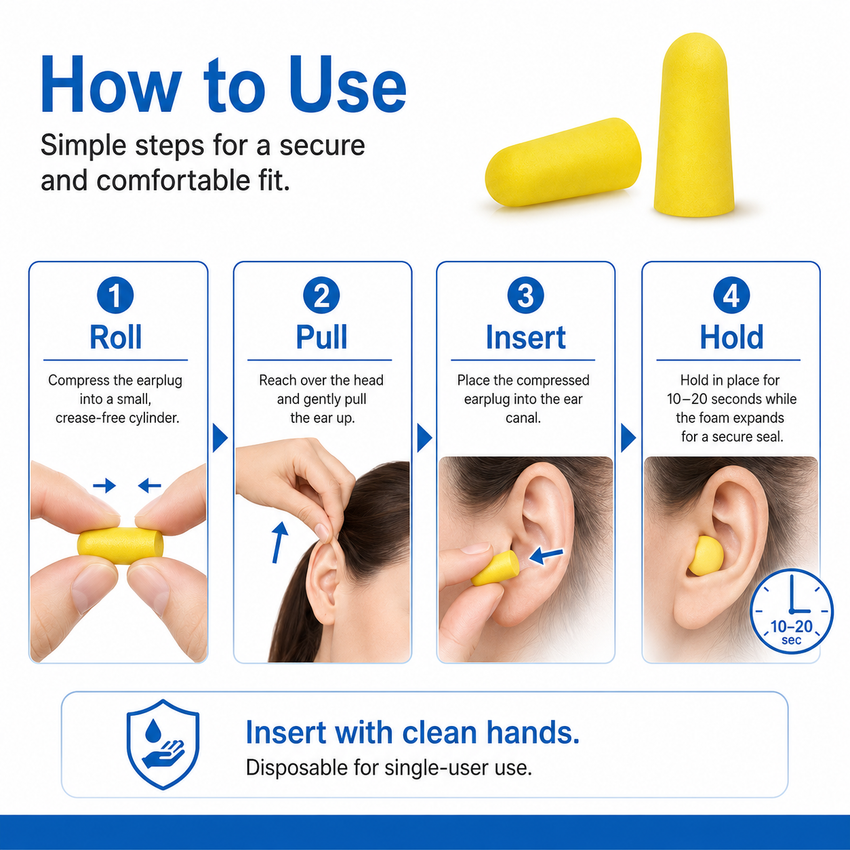 PU Foam Disposable Earplugs, 100 Pairs per Box – Industrial Hearing Protection Ear Plugs for Construction, Manufacturing & Workshop Noise