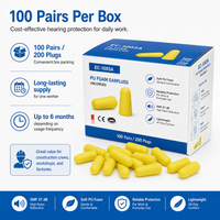 PU Foam Disposable Earplugs, 100 Pairs per Box – Industrial Hearing Protection Ear Plugs for Construction, Manufacturing & Workshop Noise
