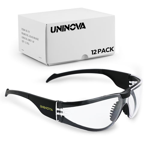 12 Pack ANSI Z87.1 Anti Fog Safety Glasses Clear Lens Orange Black Wraparound Eye Protection for Work Crews