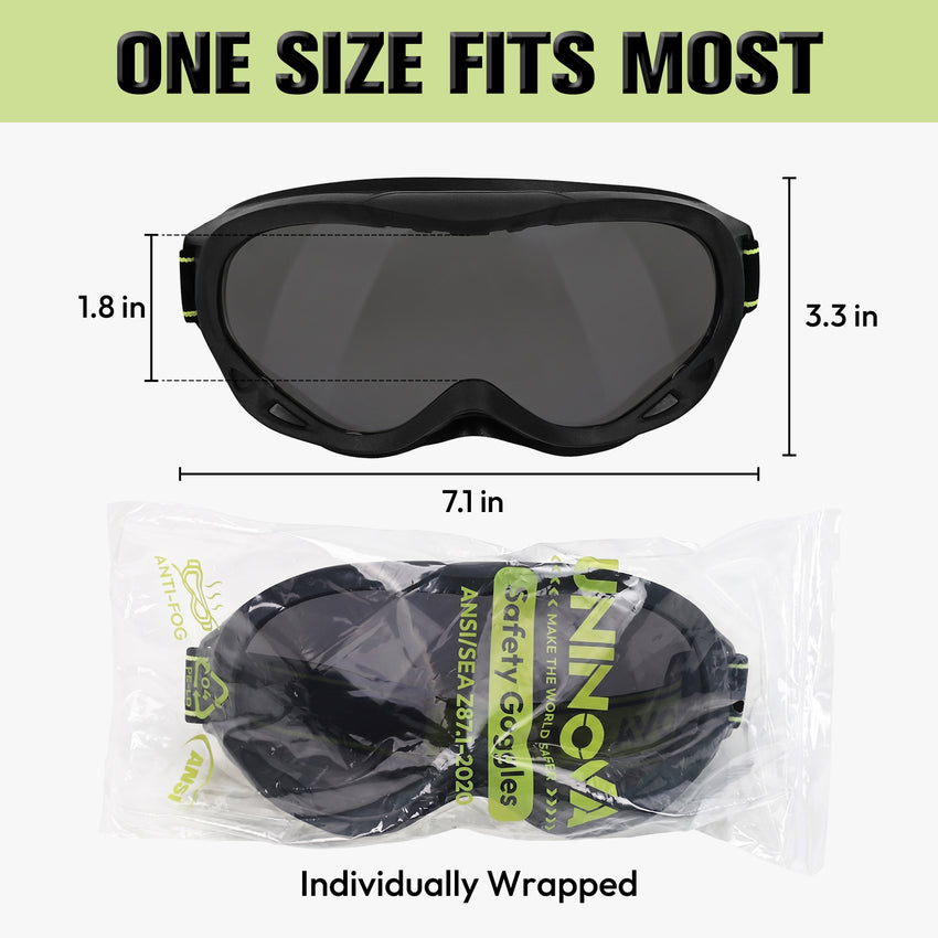 UNINOVA OTG Safety Goggles – ANSI Z87.1, Anti-Fog, Clear/Smoke