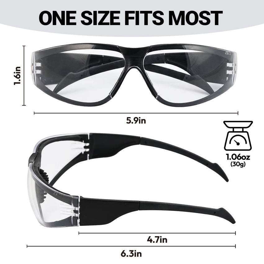 12 Pack ANSI Z87.1 Anti Fog Safety Glasses Clear Lens Orange Black Wraparound Eye Protection for Work Crews