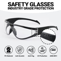 12 Pack ANSI Z87.1 Anti Fog Safety Glasses Clear Lens Orange Black Wraparound Eye Protection for Work Crews